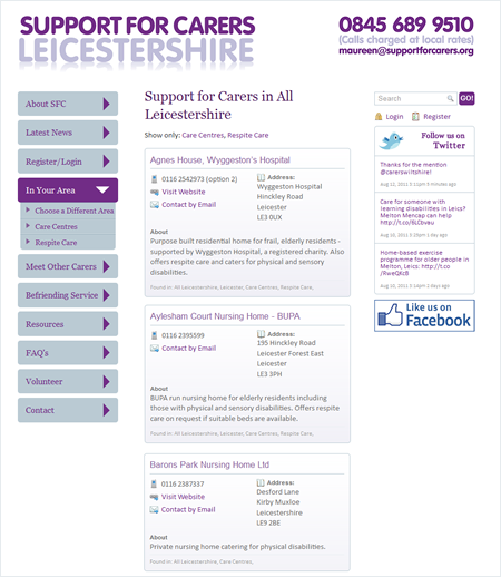 Support for Carers website directory