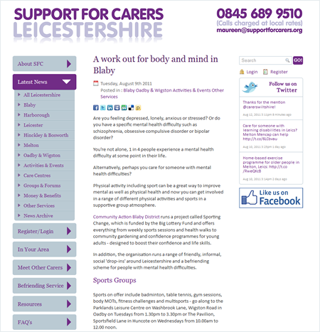 Support for Carers website news