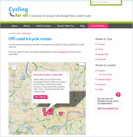 Cycling for All website tricycle routes