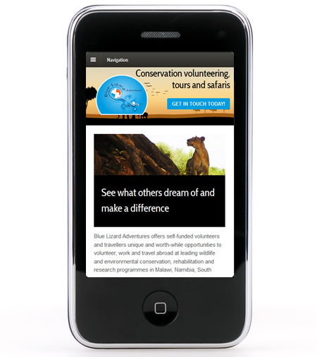 Blue Lizard Adventures website on mobile