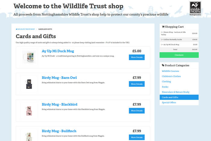 Categories in the Wildlife Trust shop