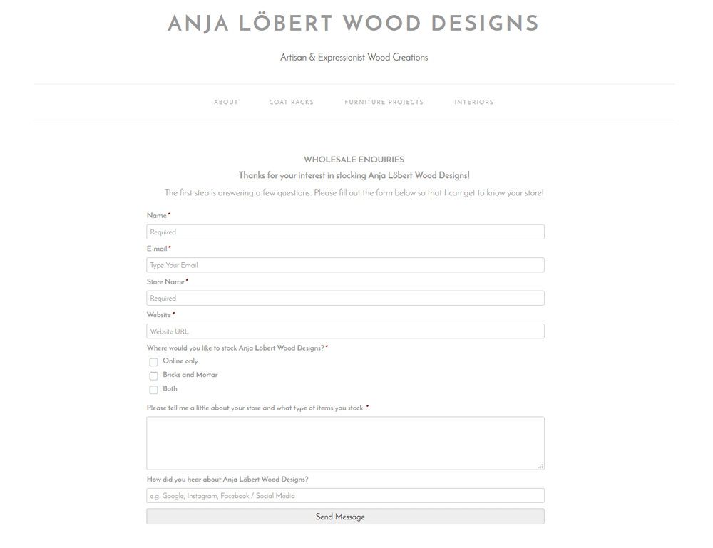 Anja Lobert Wood Designs Wholesale enquiry form