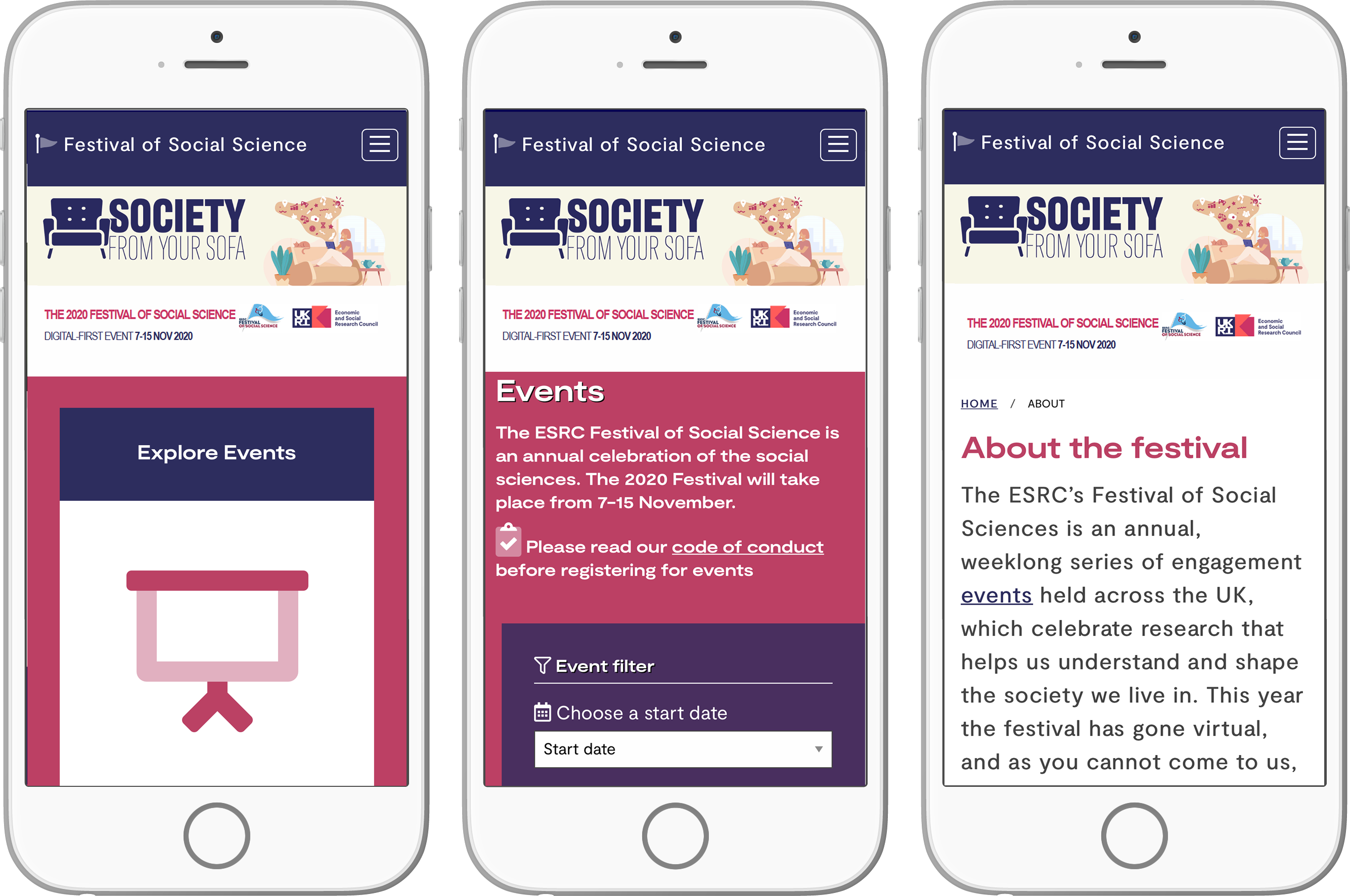 Mobile views of the Festival of Social Science website