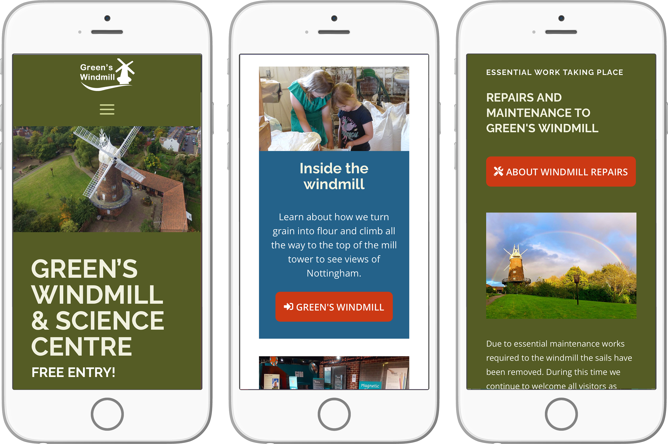 Green’s Windmill Green's Windmill website mobile views