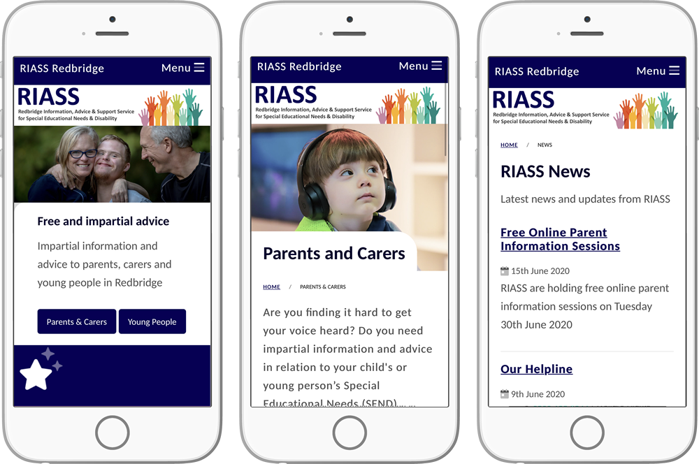 Views of the RIASS website on mobile screens