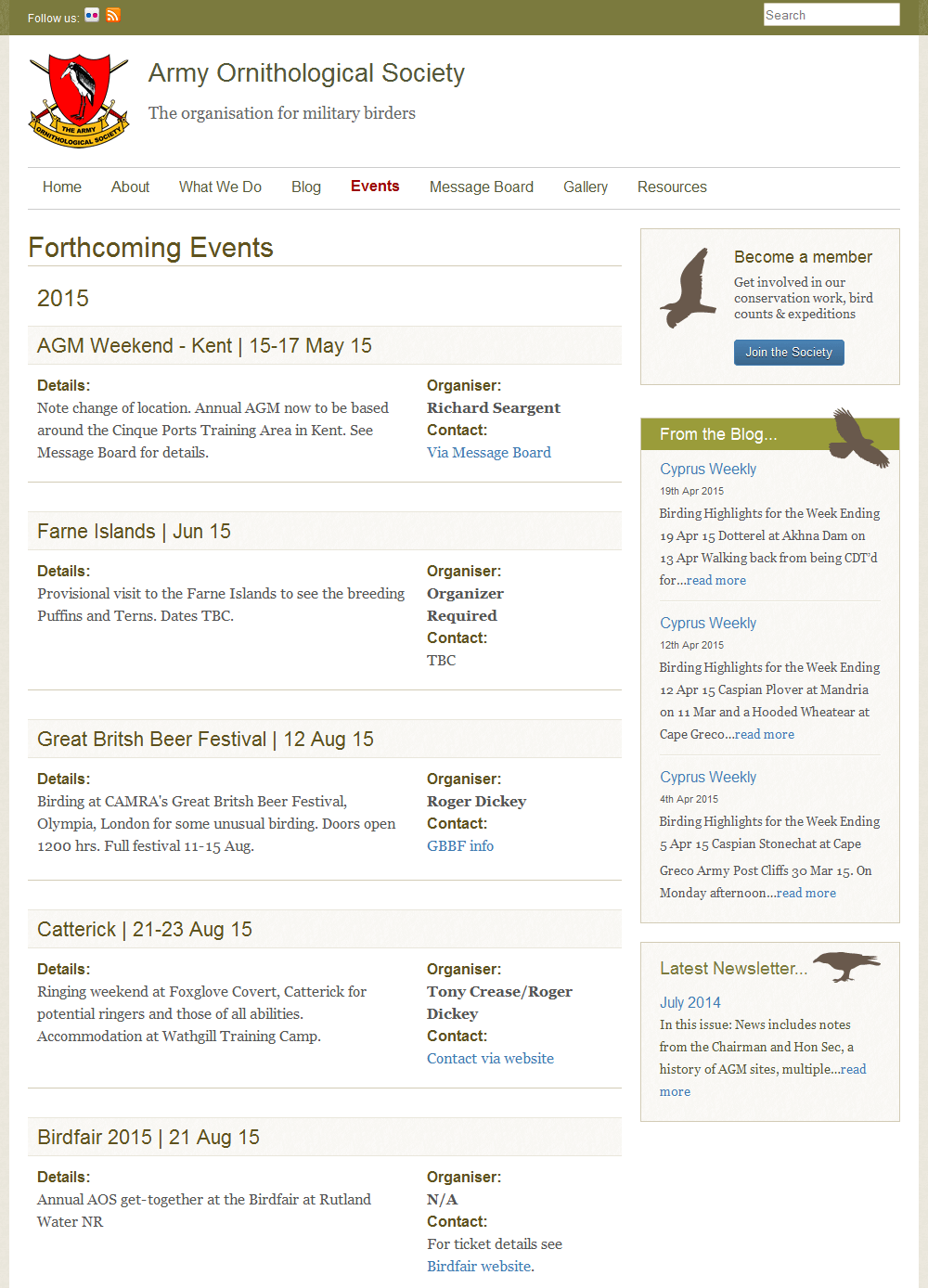 Army Ornithological Society A calendar of meetings and events