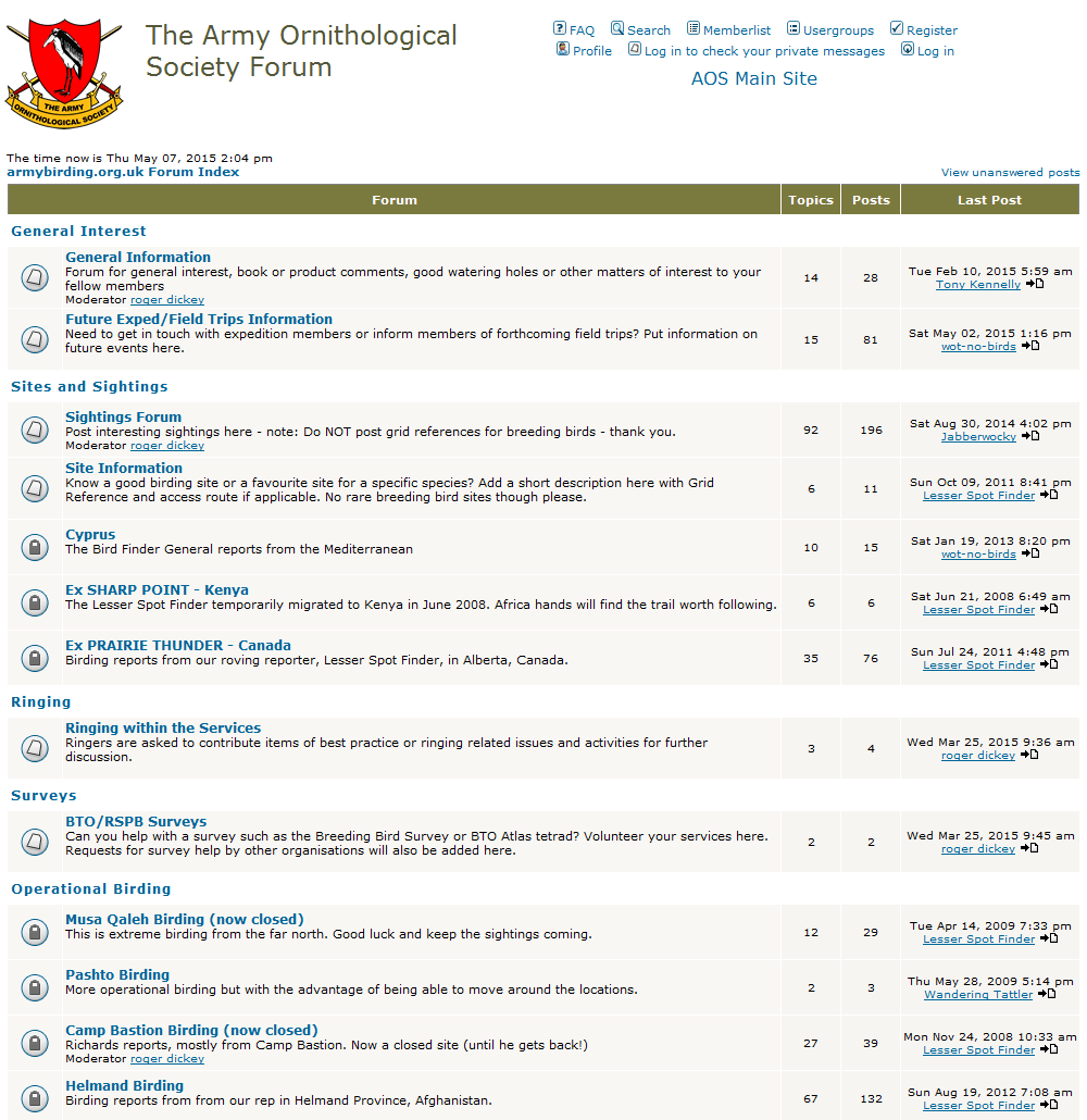 Army Ornithological Society The existing discussion forum was re-branded and incorporated into the new website