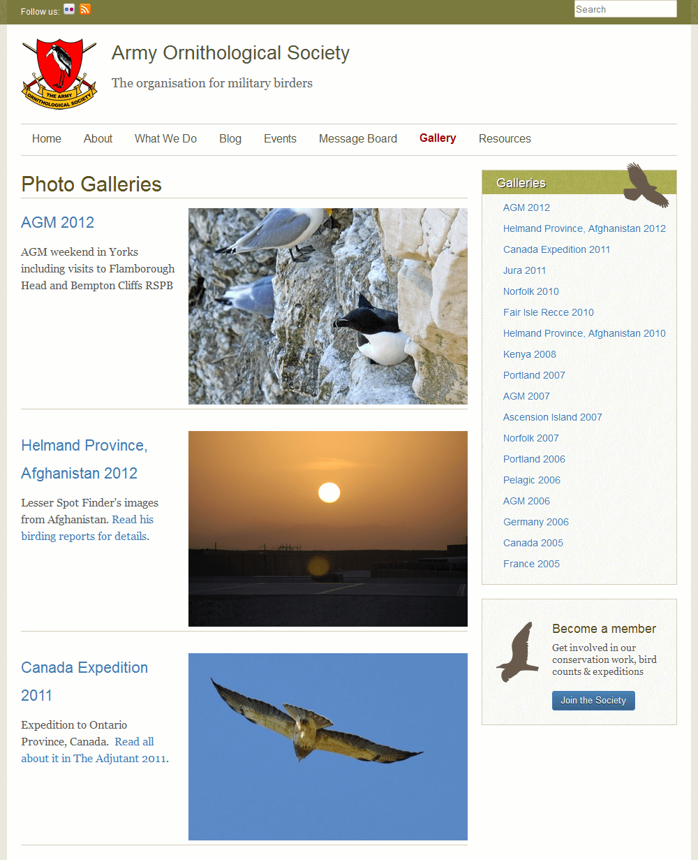 Army Ornithological Society The photo gallery running from the AOS Flickr feed