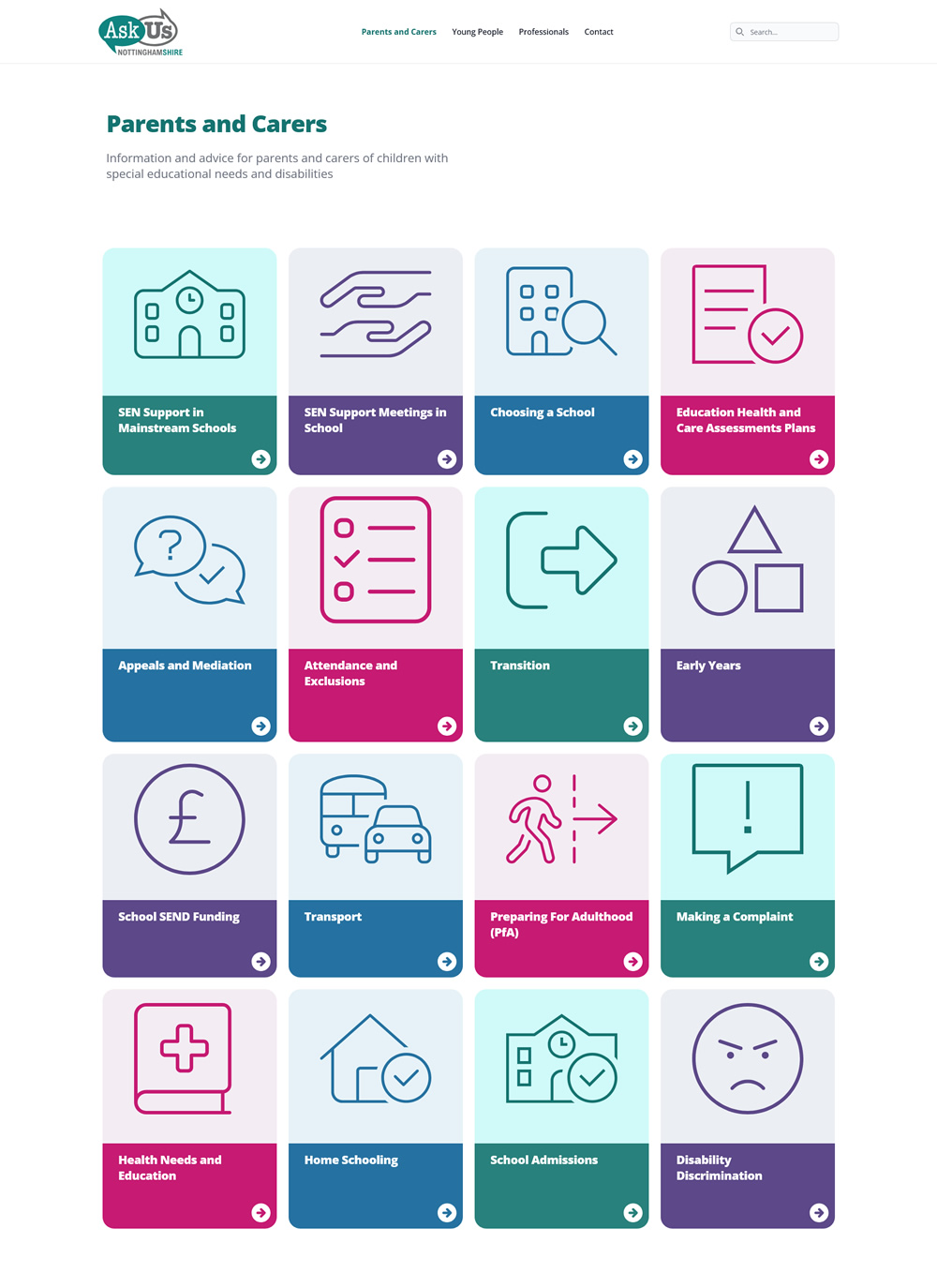 Ask Us Nottinghamshire Langing page for Parents & Carers