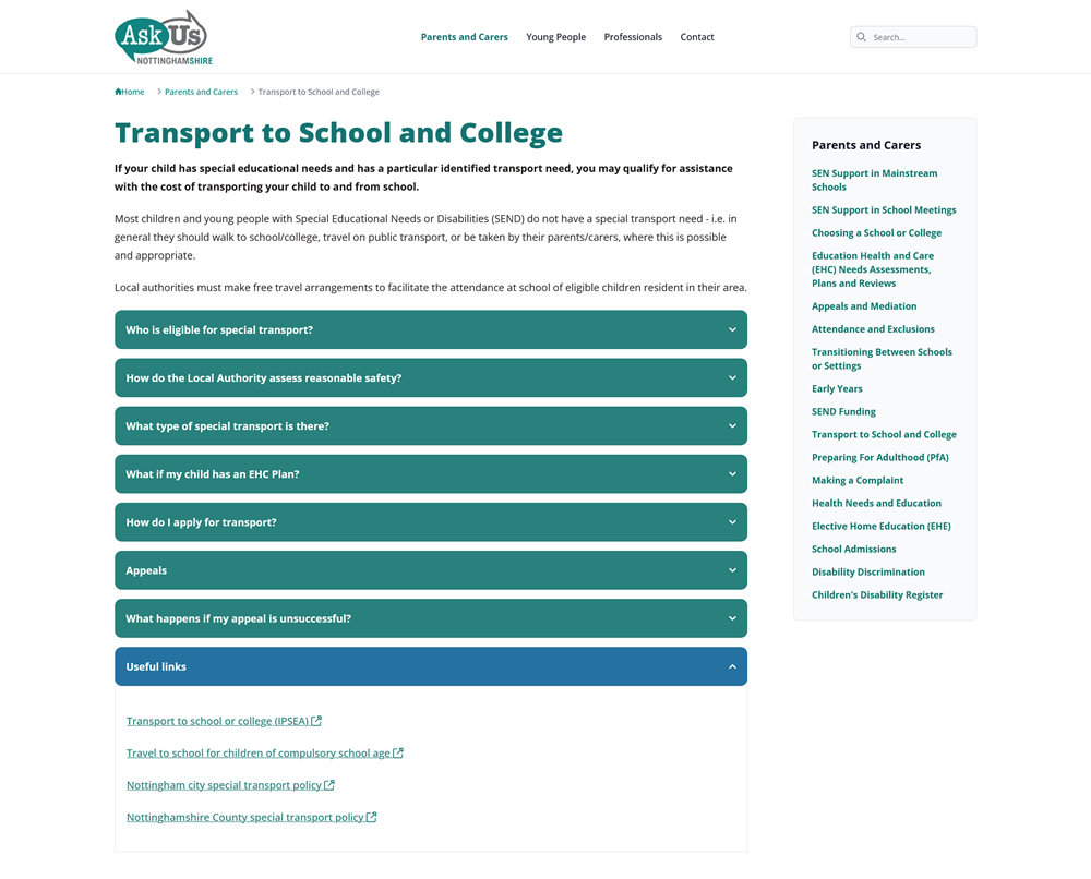 Ask Us Nottinghamshire Individual Information Page 