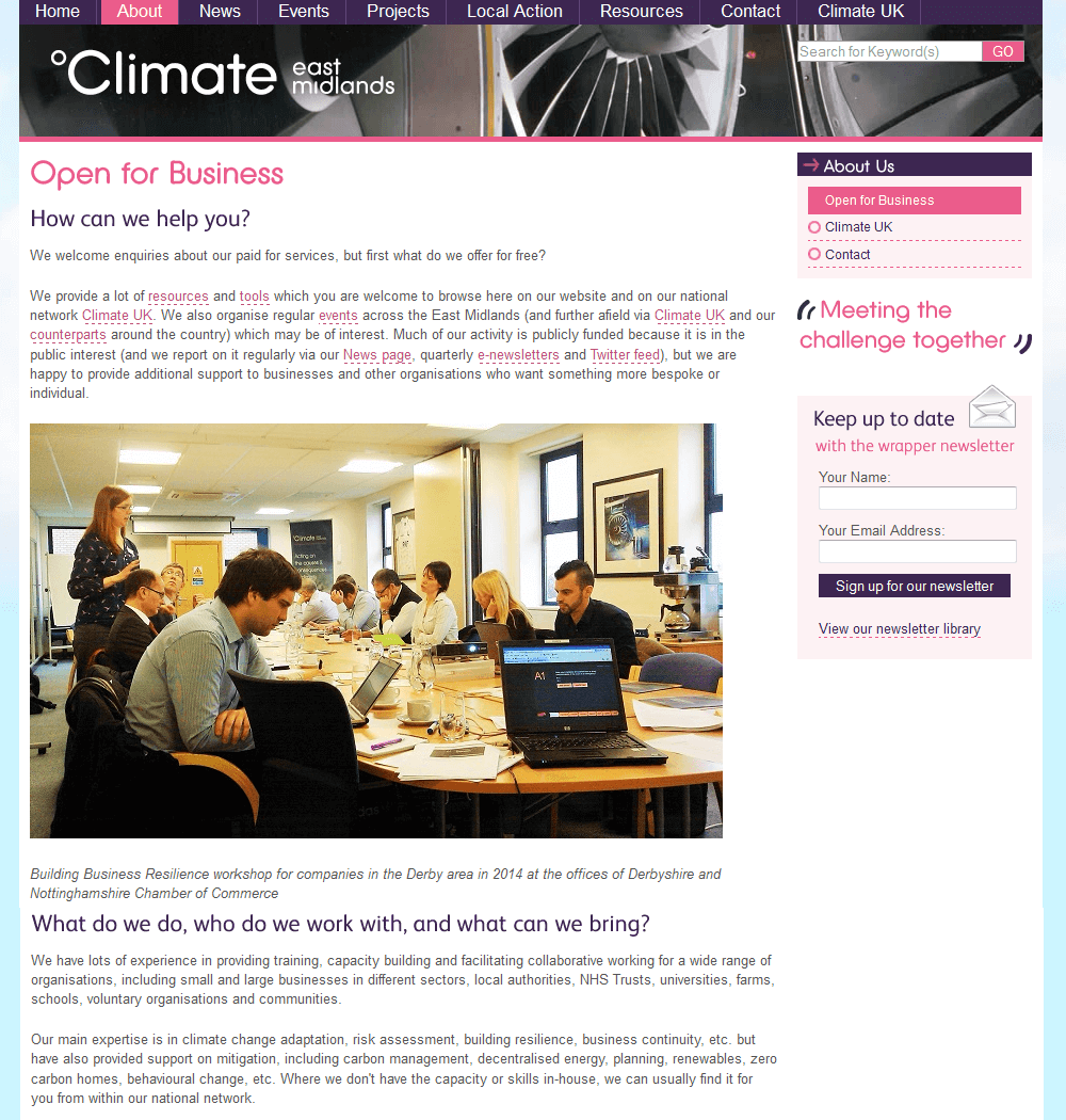 Climate East Midlands An internal page from the About section