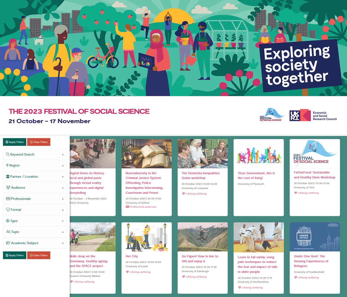 Festival of Social Science 2023 Events calendar and search / filter facility