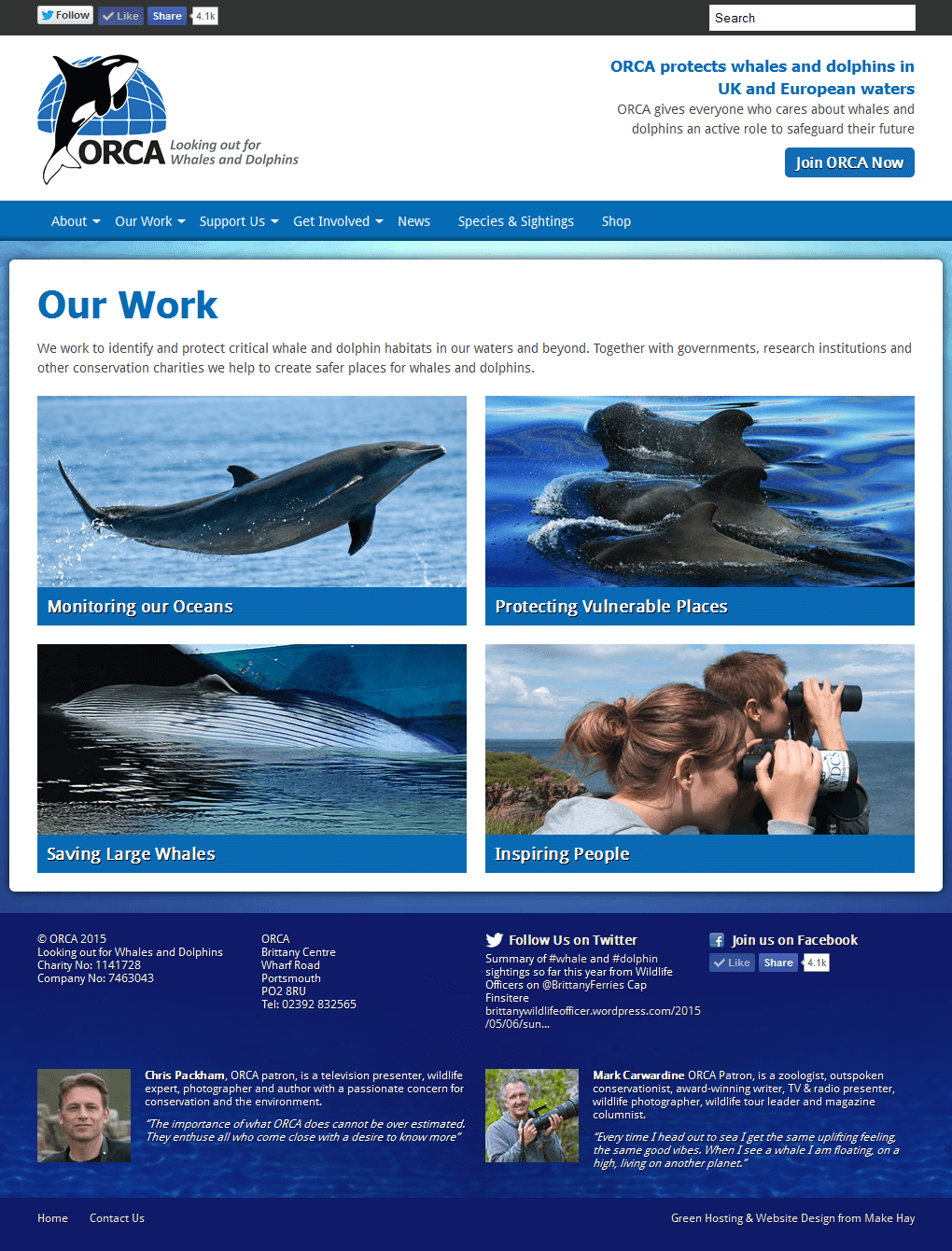 ORCA - Protecting Whales and Dolphins The index for ORCA's Work section