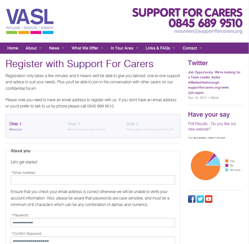 Support for Carers Online registration with Support for Carers