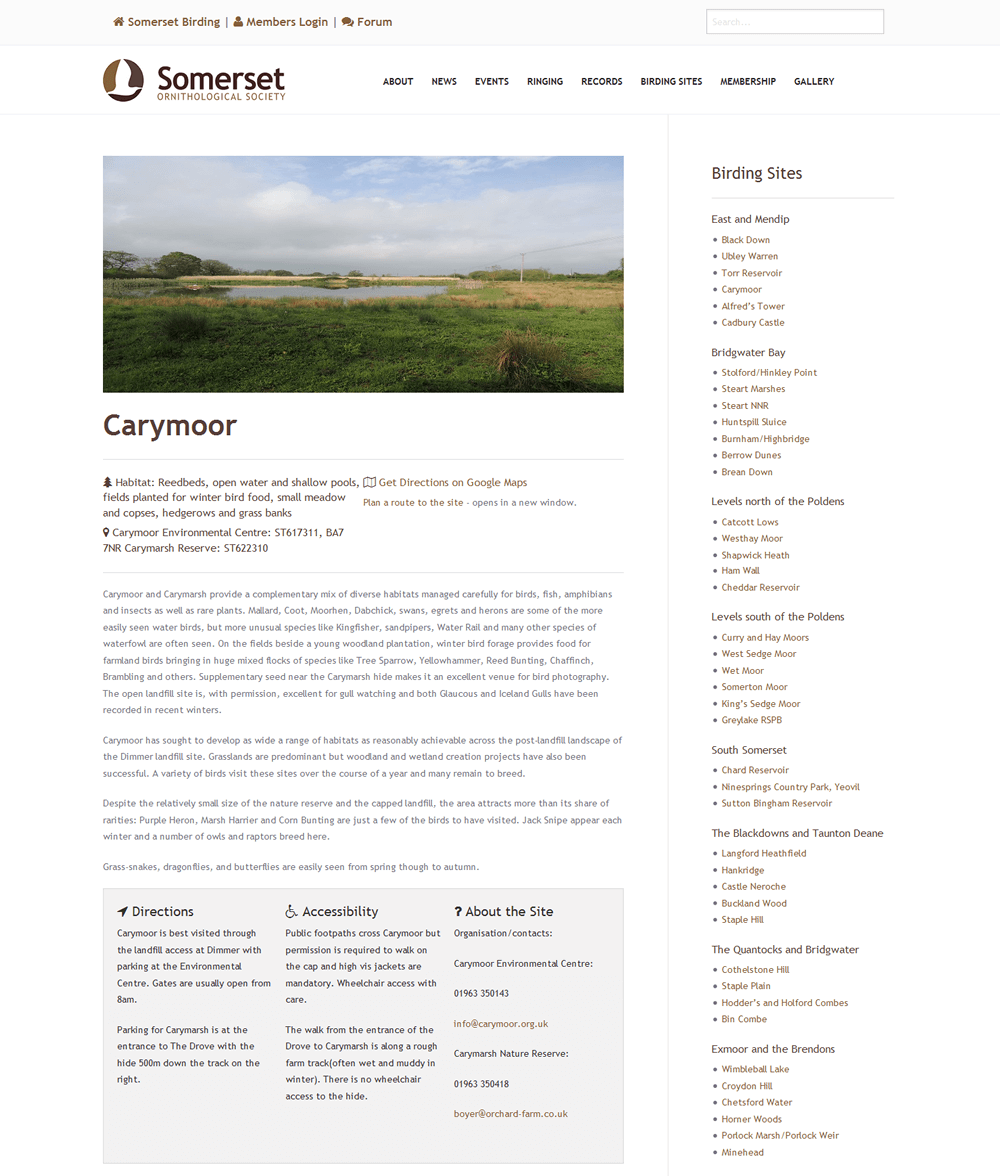 Somerset Ornithological Society Detailed information of each birding site