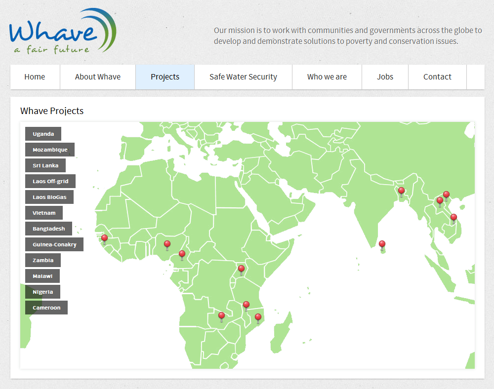 Whave Clickable map leading to details of projects in Africa and Asia