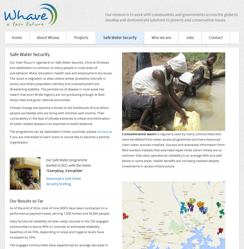 Whave A large part of Whave's work is safe water security, outlined here